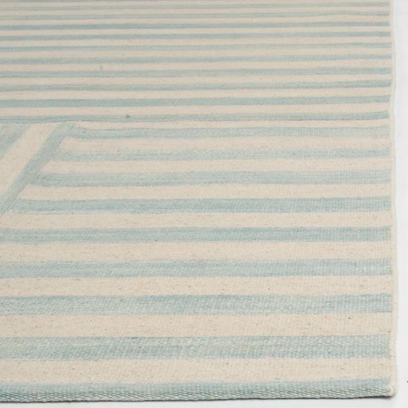 Sky Blue and White Wool Stripe 4' x 6' Area Rug