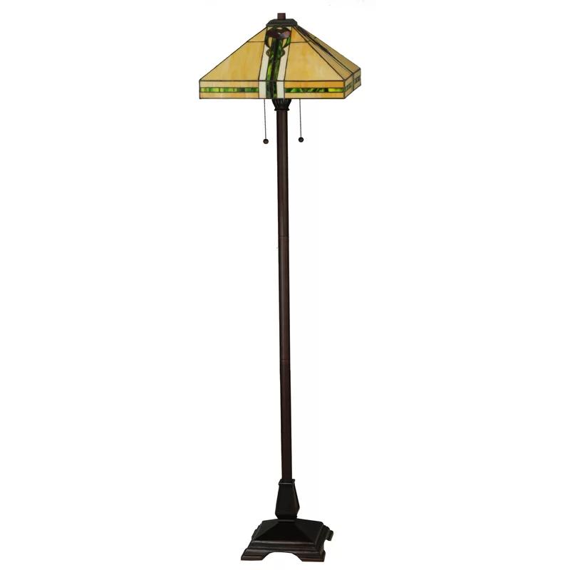 Meyda 22" Bronze Parker Poppy Stained Glass Floor Lamp