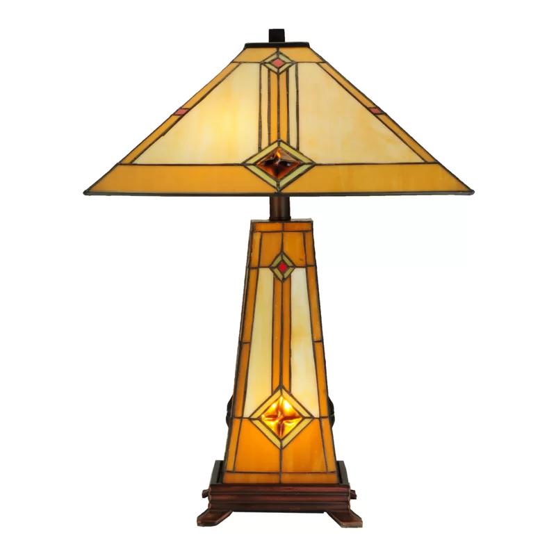 Mission Style 2-Light Stained Glass Table Lamp with Bronze Base