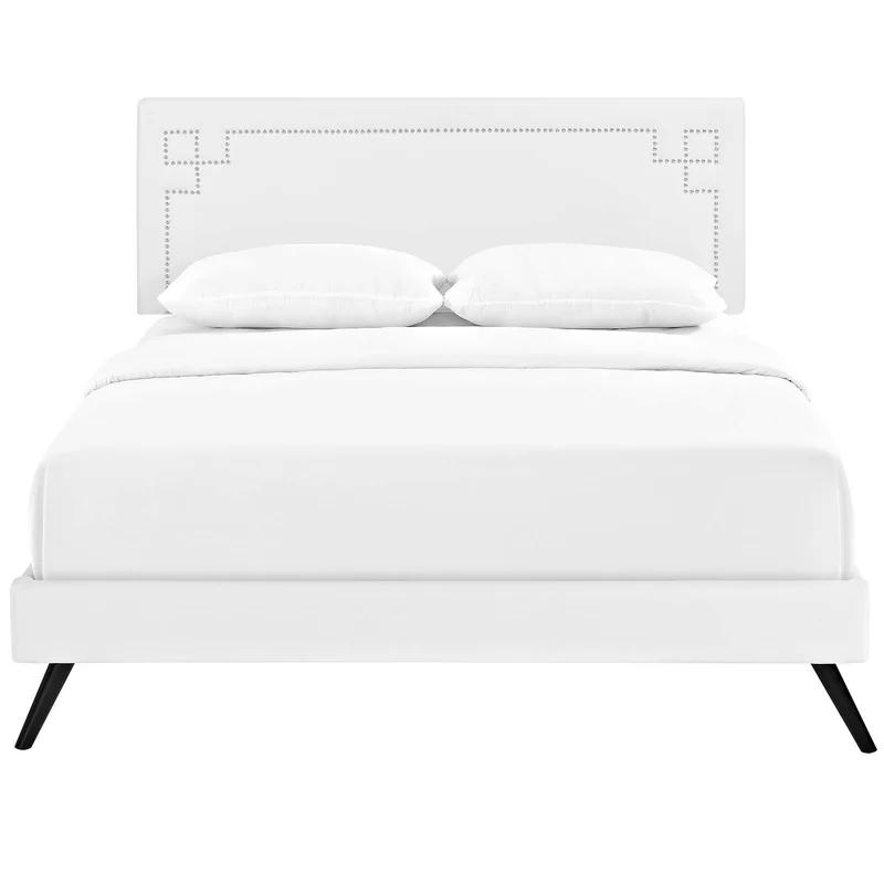 Ruthie Queen White Faux Leather Upholstered Platform Bed