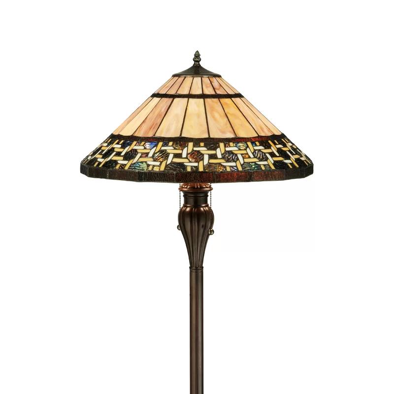 Ilona 61'' Honey and Beige Stained Glass Floor Lamp with Mahogany Bronze Base