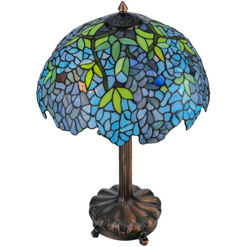 Mahogany Bronze 25" Wisteria Stained Glass 2-Light Table Lamp