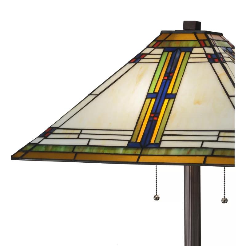 63" Blue and Mahogany Bronze Stained Glass Floor Lamp