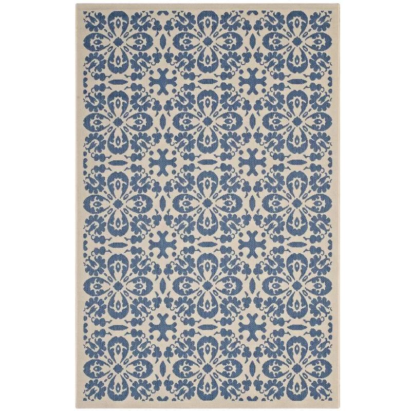 Ariana Vintage Floral Trellis 5x8 Blue and Beige Indoor-Outdoor Rug