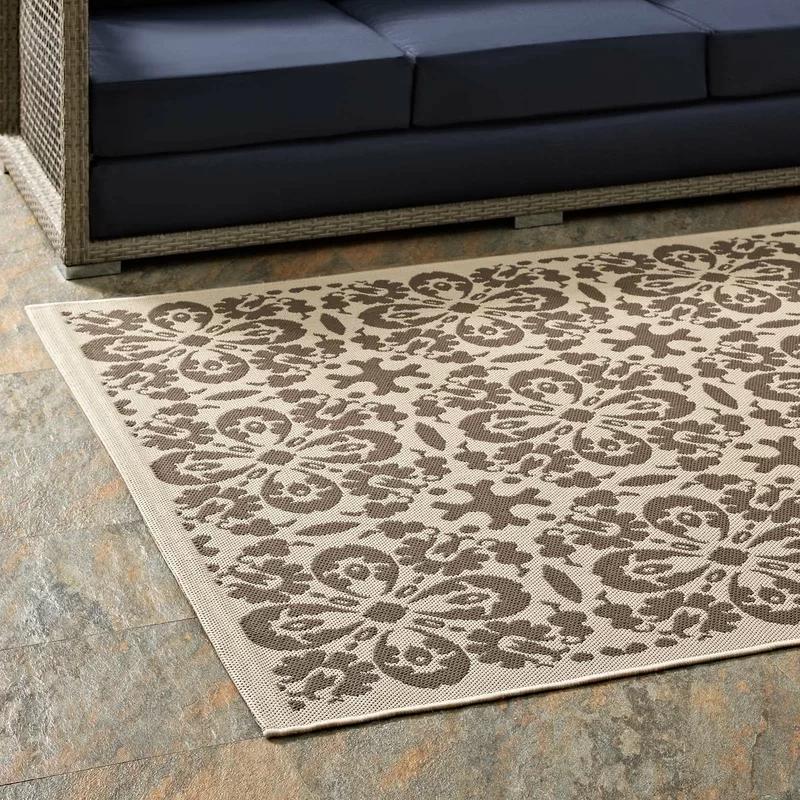 Ariana Vintage Floral Trellis 5x8 Blue and Beige Indoor-Outdoor Rug