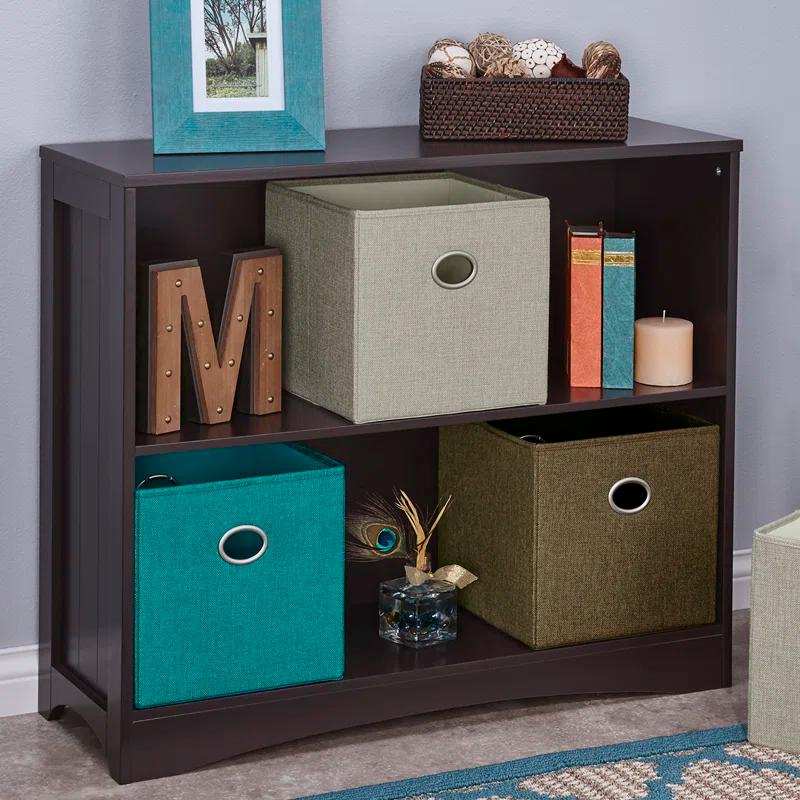 Espresso Beadboard-Inspired Kids' Horizontal Bookcase with Storage Cubes