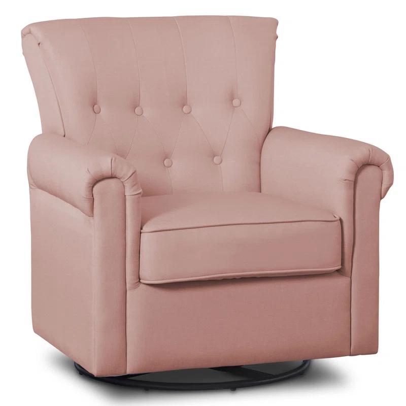 Elegant Blush Swivel Rocker Chair with Button Tufts