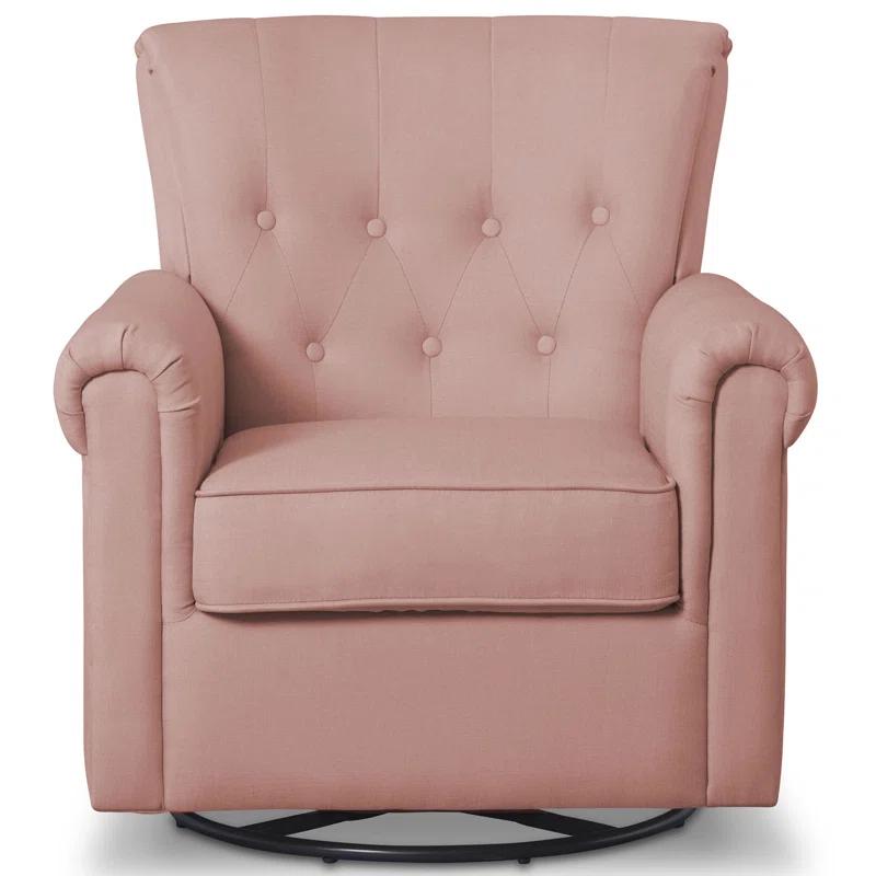 Elegant Blush Swivel Rocker Chair with Button Tufts