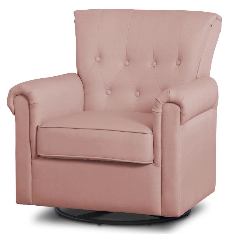 Elegant Blush Swivel Rocker Chair with Button Tufts