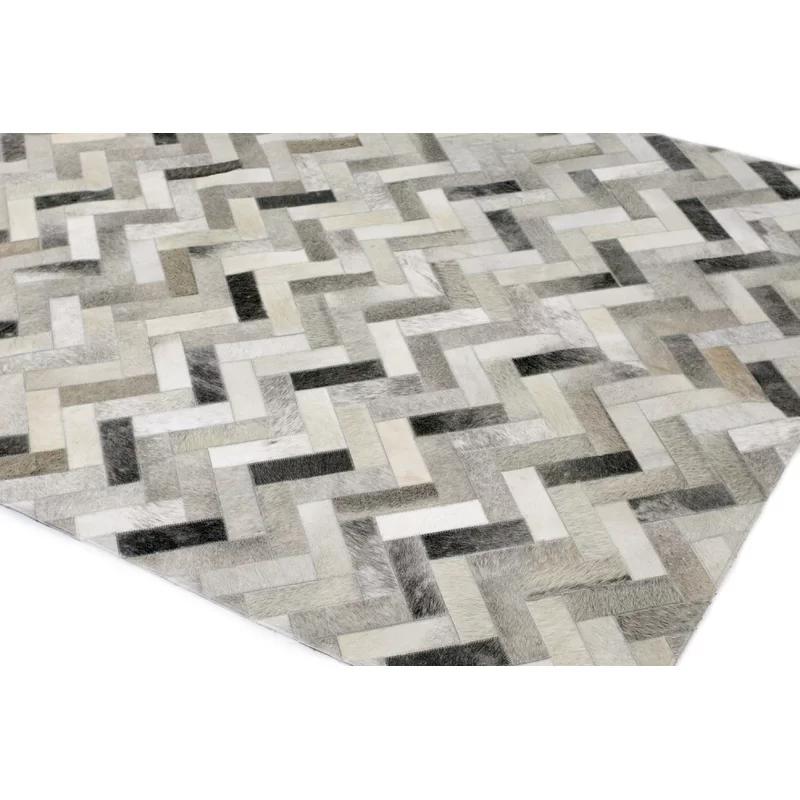 Ash Geometric Handmade Cowhide & Cotton Rug - 8' x 10'