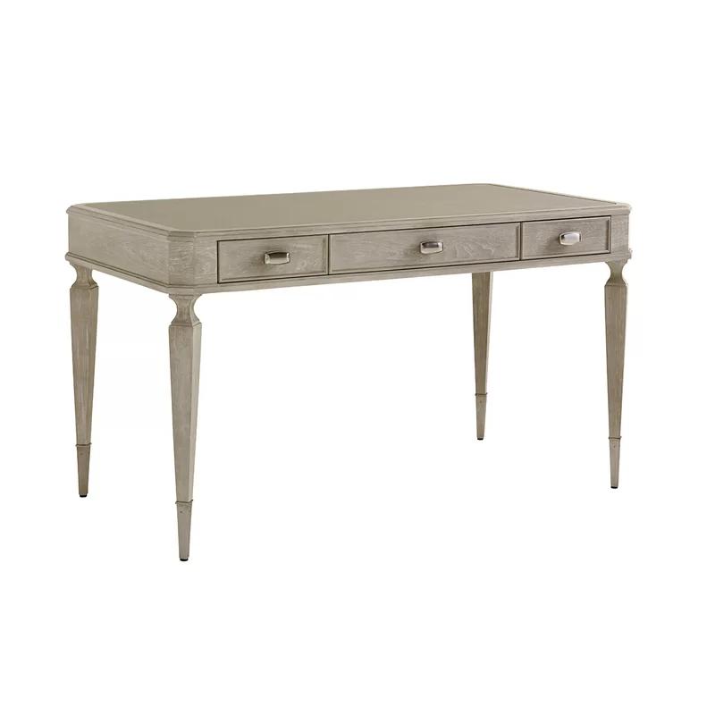 Chloe Transitional Cream Home Office Desk with Gray Leather Top