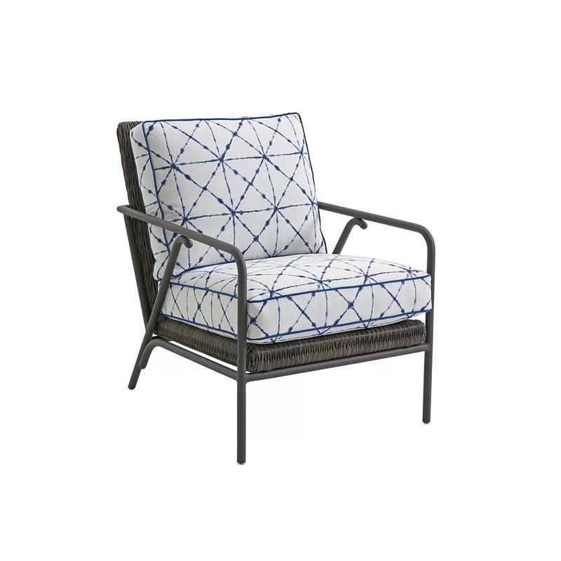 27'' Transitional Blue and Gray Wicker Arm Chair with Cushions