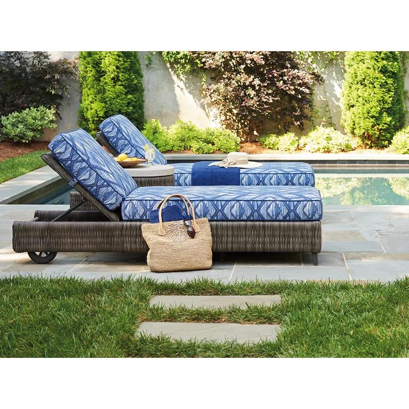 Transitional Blue/Gray Cushioned Outdoor Chaise Lounger 28"x82"