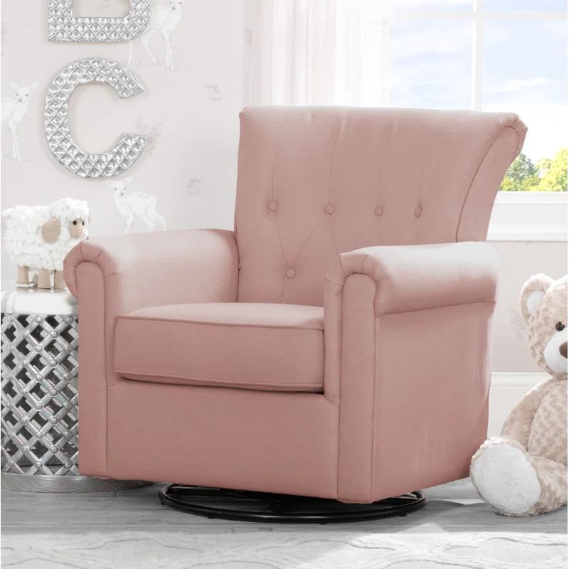 Elegant Blush Swivel Rocker Chair with Button Tufts