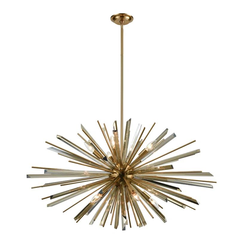 Antique Brass Sputnik Chandelier with Clear Glass Accents