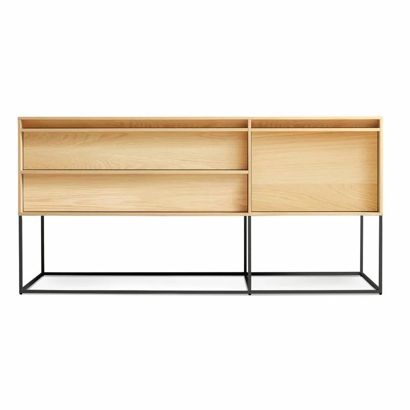 Modern White Oak and Metal 1-Door 2-Drawer Console with Storage