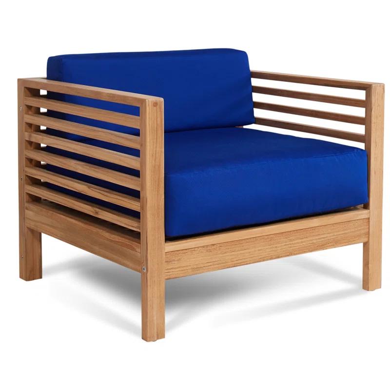 Summer 5-Piece Teak Outdoor Conversation Set with Blue Cushions