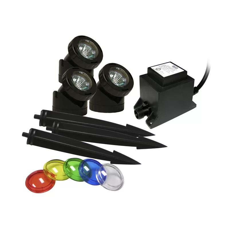 Black Plastic Outdoor Corded Landscape Spotlight with Colored Lenses