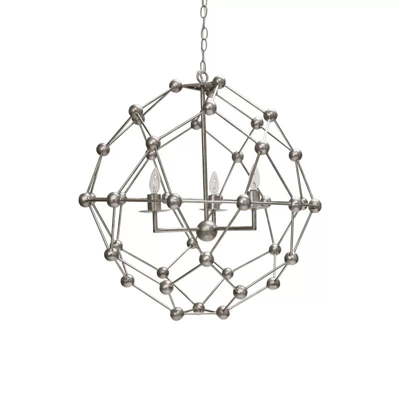 Orbit Crystal 3-Light Medium Globe Chandelier in Silver Leaf