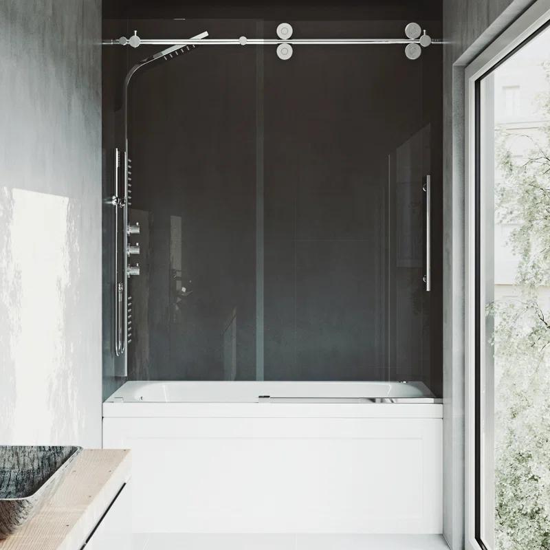 Elan 56-60" W x 66" H Sliding Frameless Tub Door with 3/8" Clear Glass