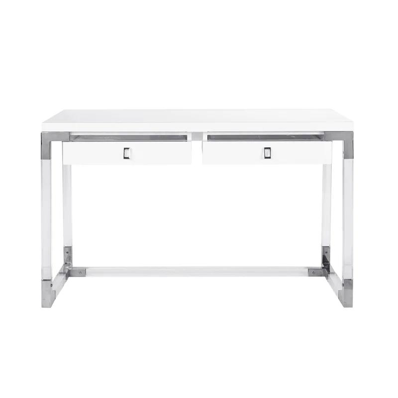 Elegante 24" White Lacquer & Lucite Desk with Drawers