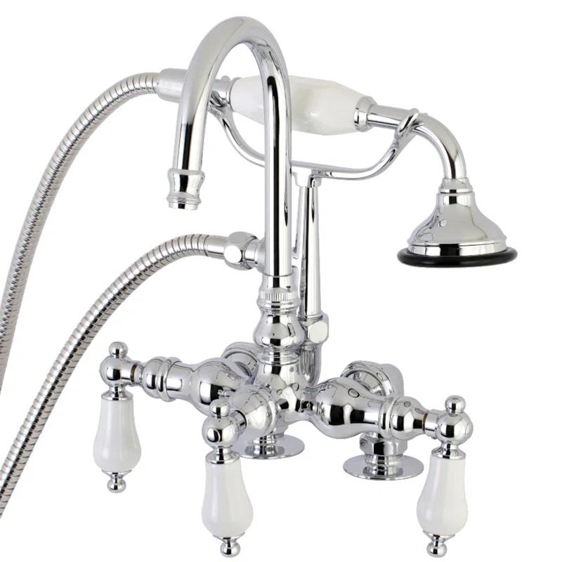Kingston Brass Aqua Vintage Three-Handle 2-Hole Deck Mount Clawfoot Tub Faucet with Hand Shower