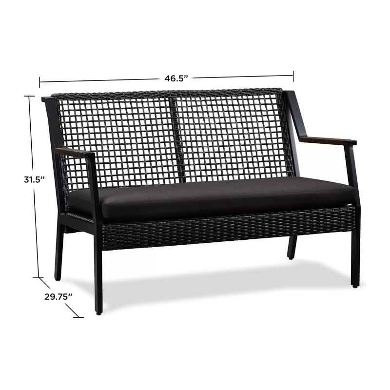 Calvin 46.5" Black Aluminum & Wicker Outdoor Loveseat with Cushions