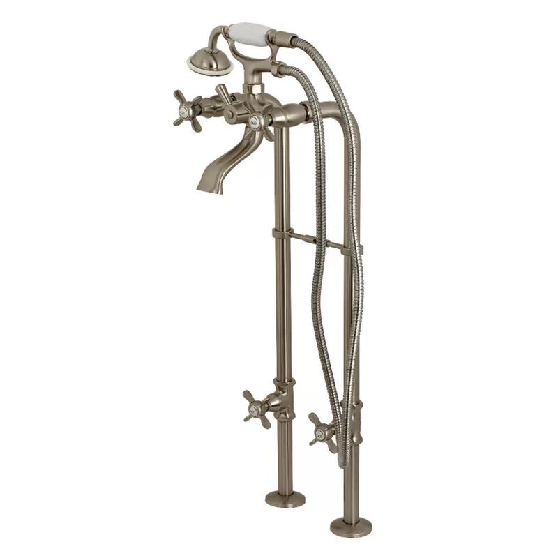 Brushed Nickel Freestanding Tub Faucet with Cross Handles