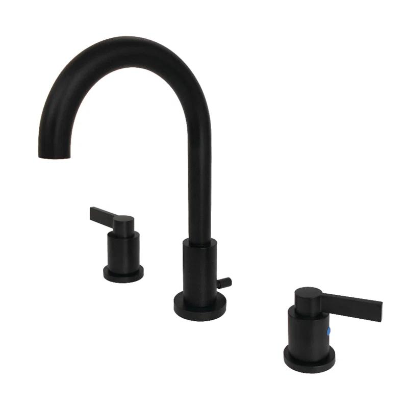 Kingston Brass NuvoFusion Two-Handle 3-Hole Deck Mount Widespread Bathroom Faucet with Brass Pop-Up Drain