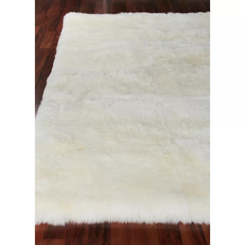 Ivory Sheepskin High Pile Flat Woven Area Rug