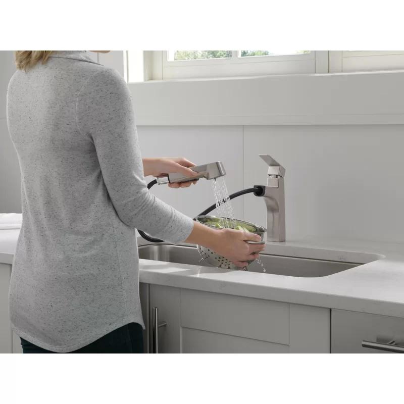 Xander Dual-Handle Stainless Steel Modern Pull-Out Kitchen Faucet
