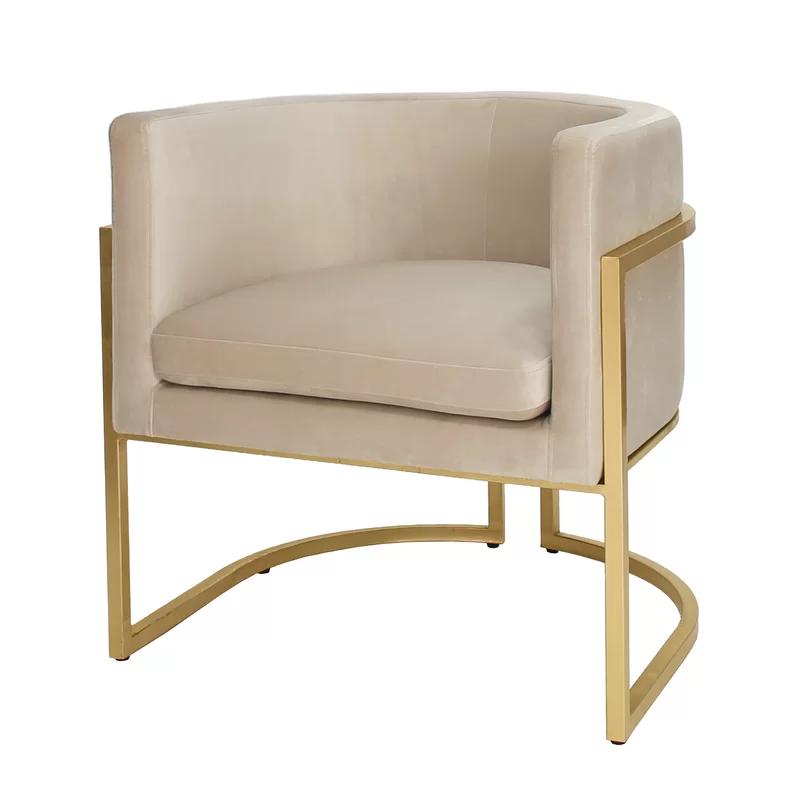 Gray Velvet Barrel Chair with Gold Metal Frame