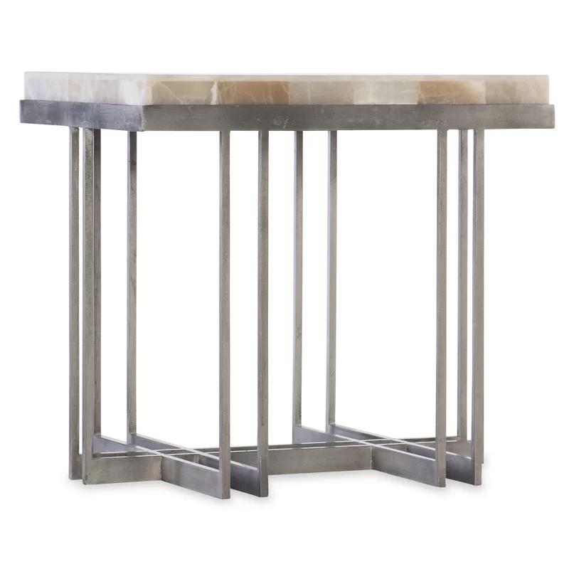 Contemporary White and Silver Wood Metal Rectangular End Table