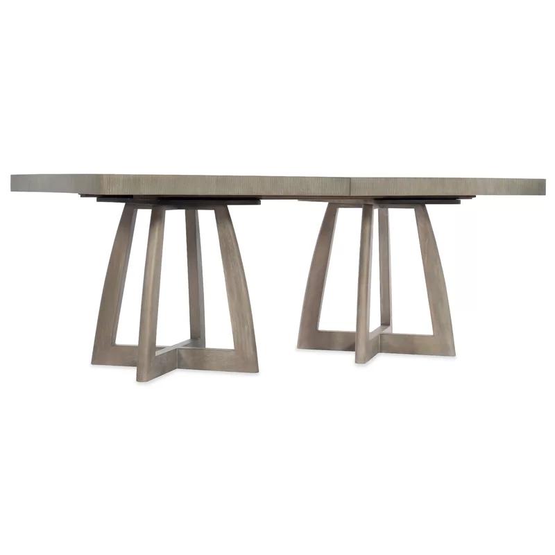 Gray Extendable Solid Wood Double Pedestal Dining Table