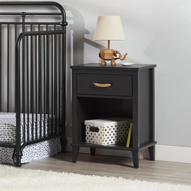 Hawken Matte Black Nightstand with Gold Feather Drawer Pull