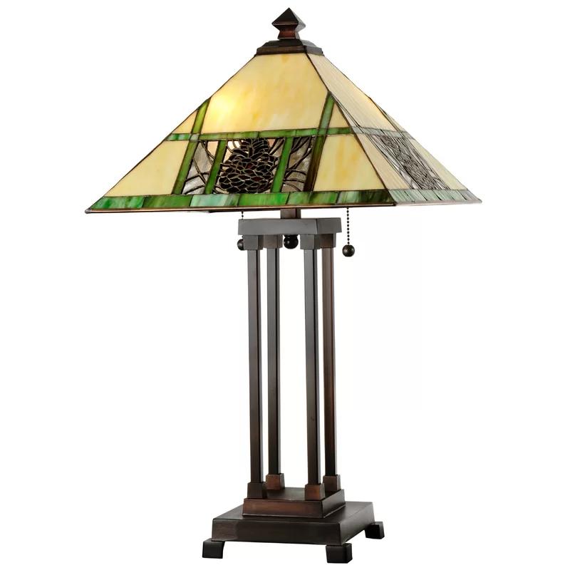 Pinecone Ridge 25" Bronze Table Lamp with Stained Glass Shade