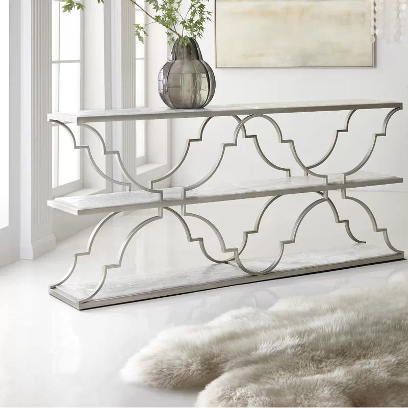 Traditional White and Gold 72'' Rectangular Console Table with Storage