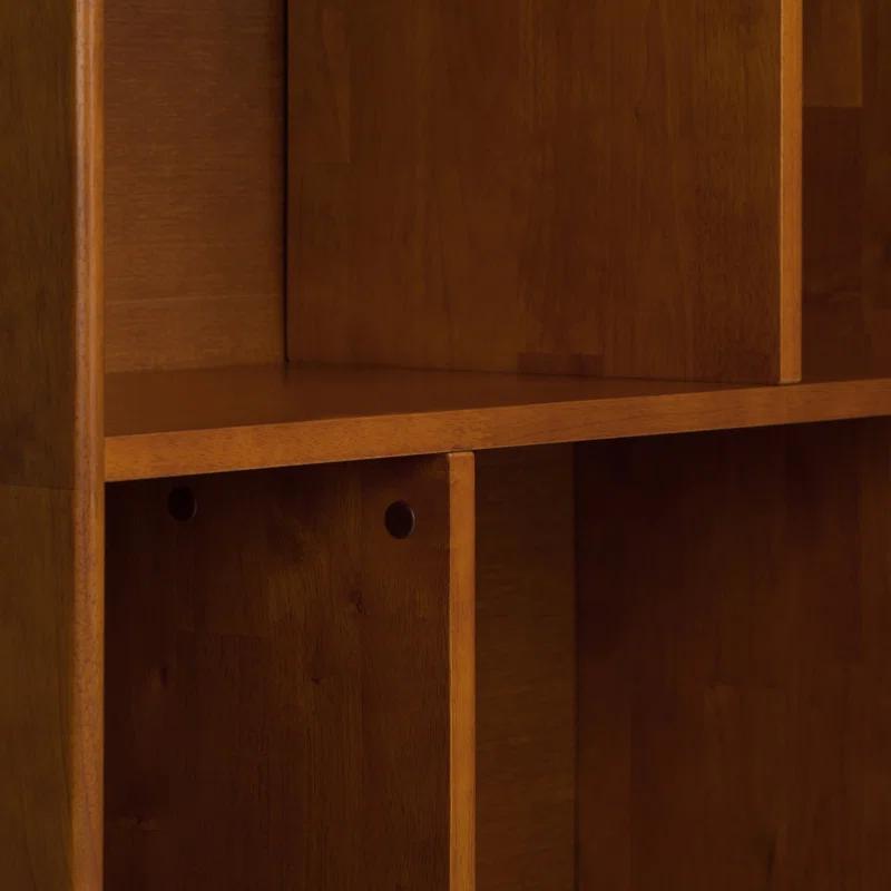 Simpli Home Draper 35"W Solid Hardwood 6 Shelf Compartment Mid-Century Modern Wide Bookcase with 2 Drawers