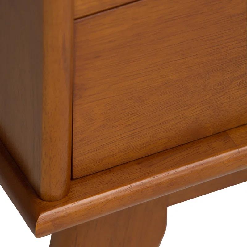 Simpli Home Draper 35"W Solid Hardwood 6 Shelf Compartment Mid-Century Modern Wide Bookcase with 2 Drawers