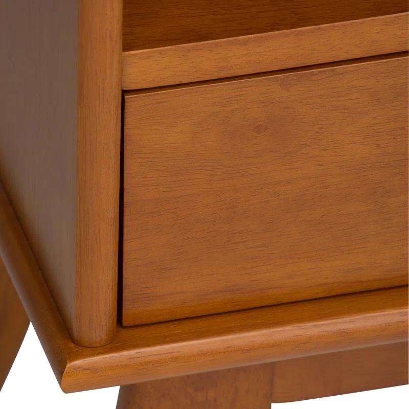 Simpli Home Draper 22"W Solid Hardwood 6 Shelf Compartment Mid-Century Modern Bookcase with Drawer