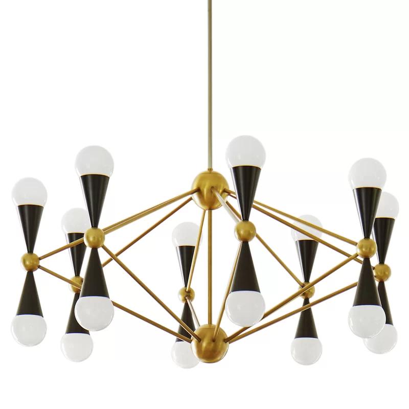 Caracas 16-Light Mid-Century Modern Black and Brass Chandelier