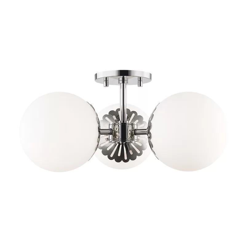 Elegant Opal Matte Globe 3-Light Semi-Flush in Polished Nickel
