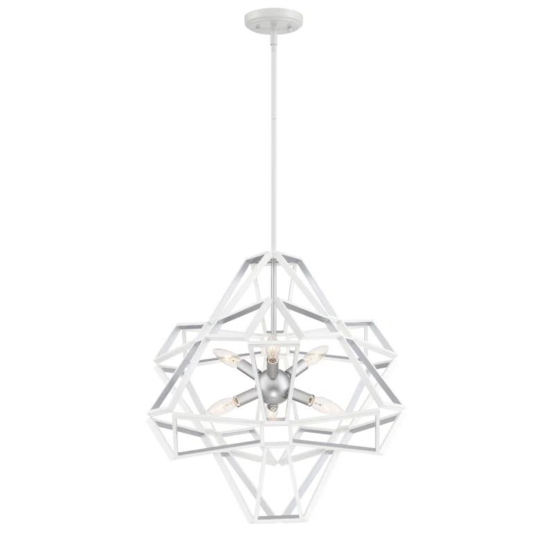 White Crystal Candle 6-Light Chandelier with Silver Leaf