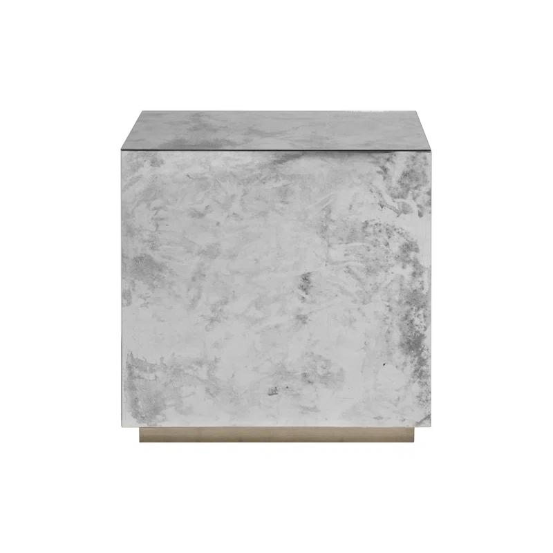 Cubo Contemporary Mirrored Silver Leaf Cocktail Cube