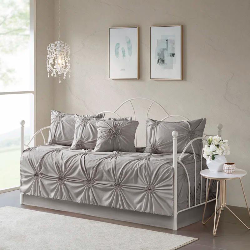 Dark Gray Reversible 6-Piece Daybed Cover Set with Tufted Detailing