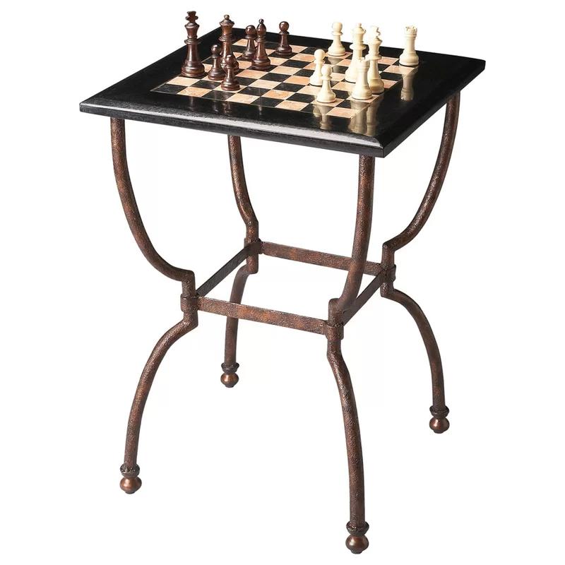 Frankie 18" Multicolor Fossil Stone Game Table with Metal Base
