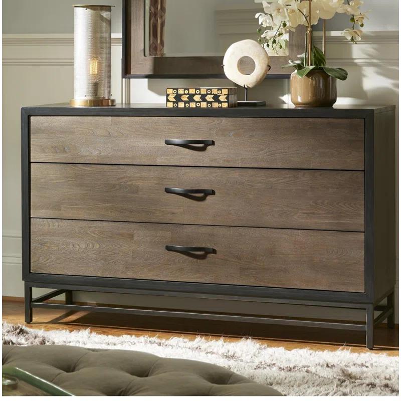 Transitional Black/Brown Solid Wood 3-Drawer Dresser