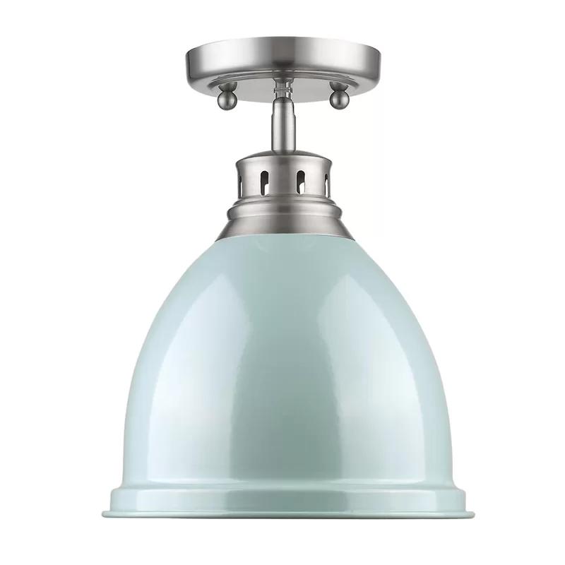 Transitional Pewter 8.88" Flush Mount with Seafoam Shade