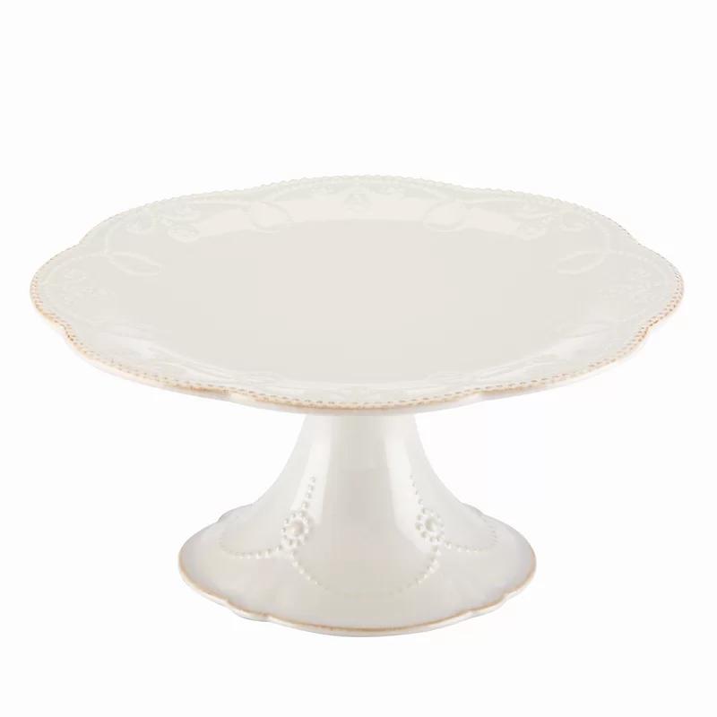 Elegant White Ceramic Pedestal Cake Stand with Floral Motif