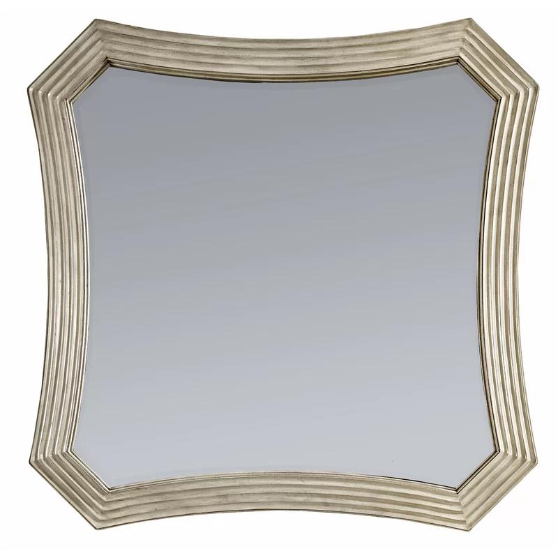 Transitional Square Wood and Silver Dresser Mirror